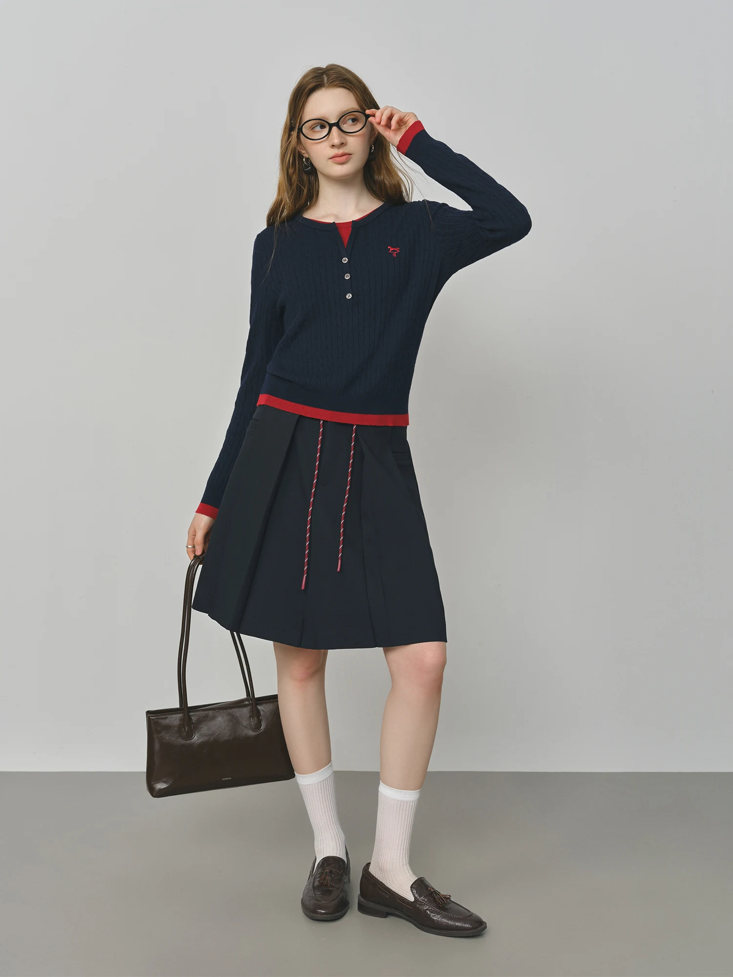 FSLE Doppelte Taille Gefälschte Zwei-stück Plaid Spleißen Kordelzug Rock 2025, Herbst Neue Stil Rock 25FS13096