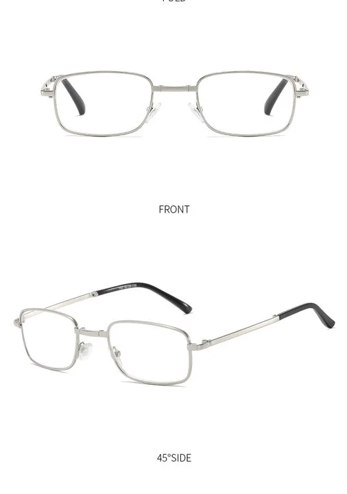 Retro Design Lesebrille Männer Frauen Klappbrille Brillengestell Silber Metall Klappbrille + 0,5 + 0,75 + 125 + 175 + 500 + 55 – Detail 5