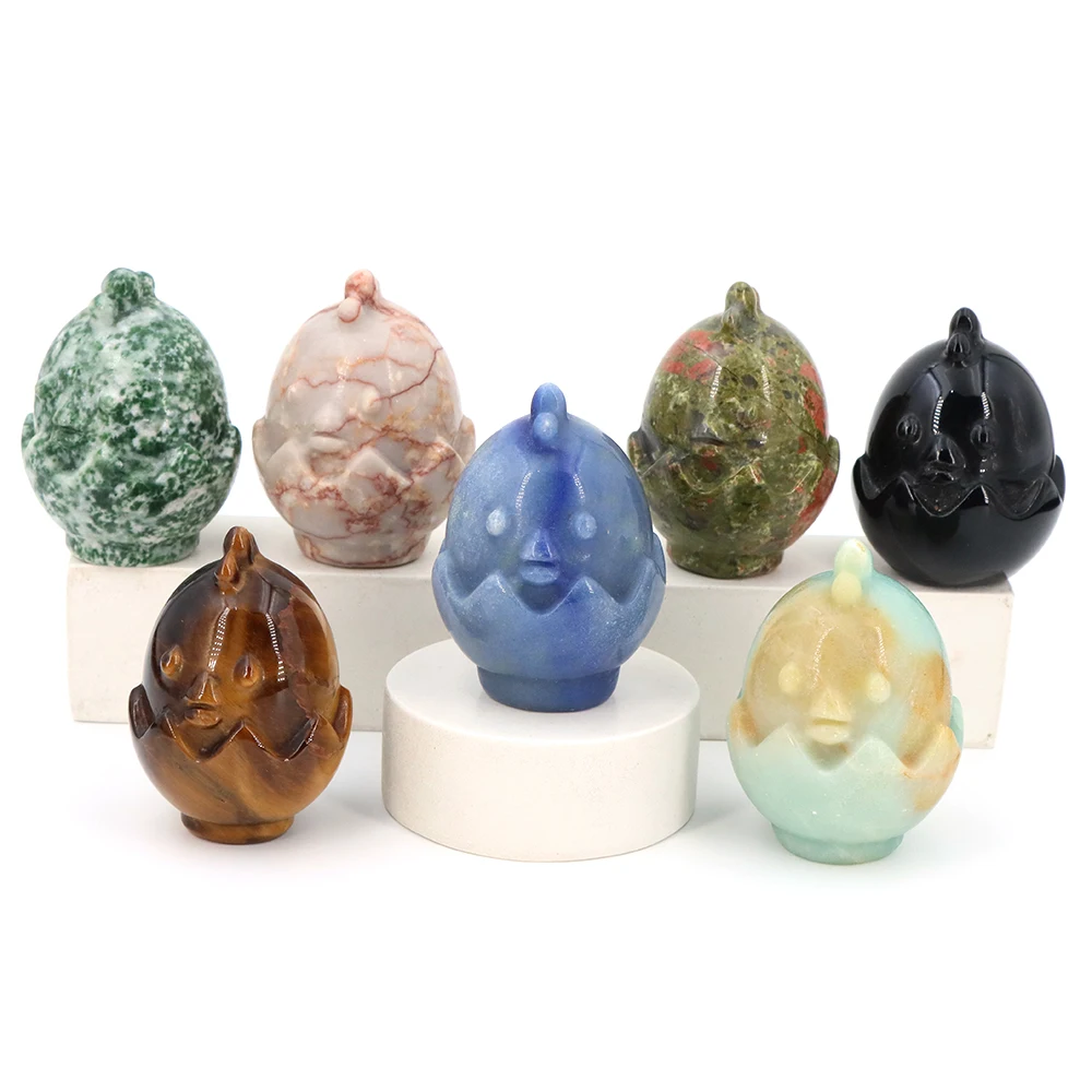 

Cute Natural Stone Egg Shape Chicken Babies Crystal Carved Healing Animal Figurine Reiki Gemstone Crafts Home Decoration Gift