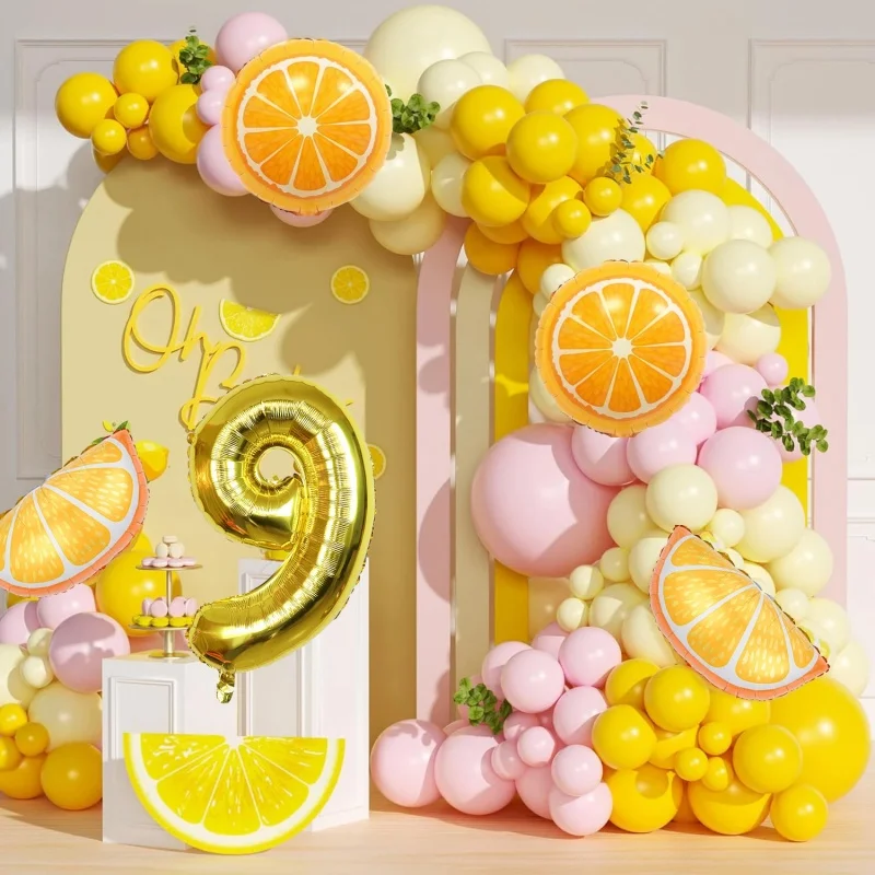 

The Scorching Summer Orange and Pink Balloon arch Set Summer Colorful Theme fruit balloon baby Birthday Beach Party Decoration