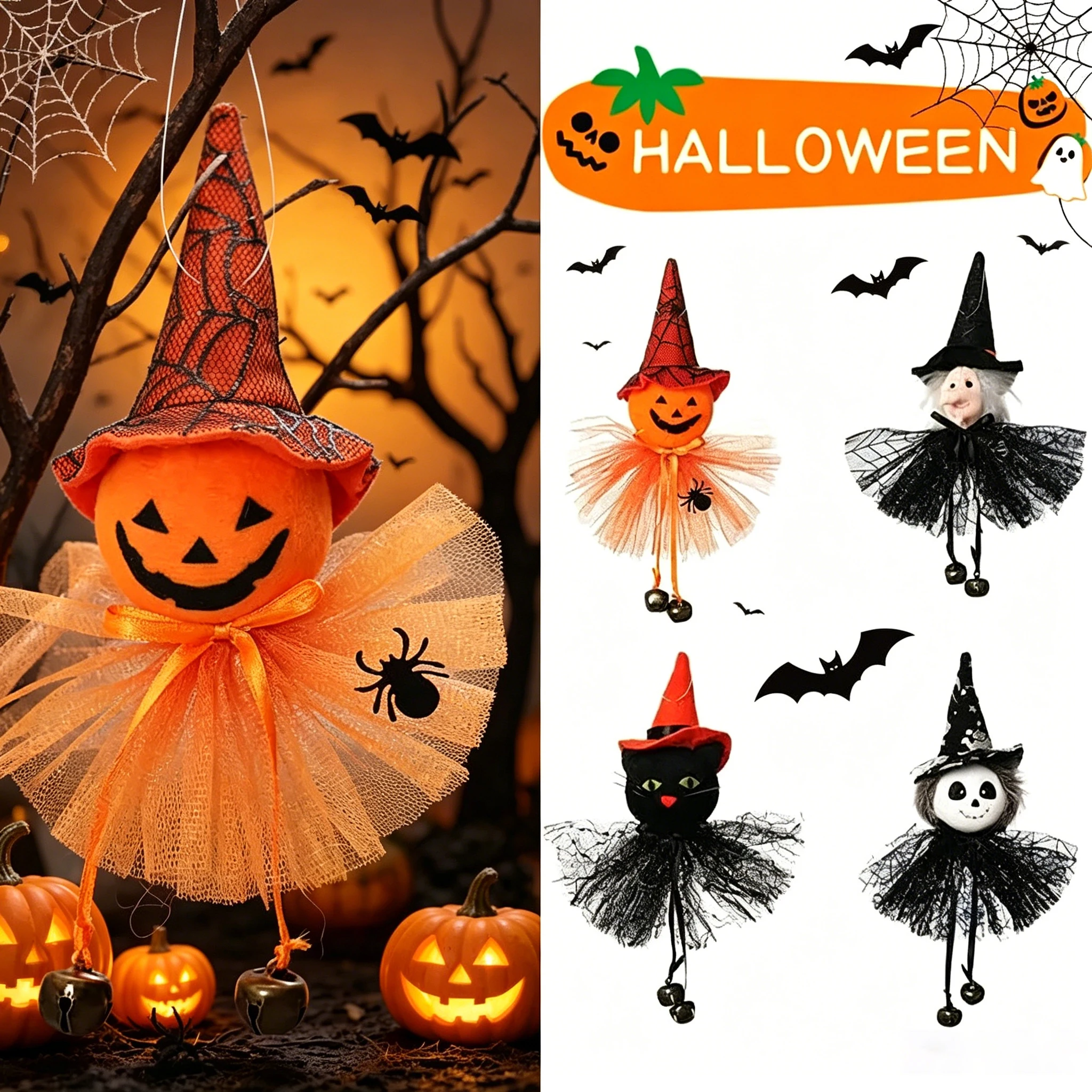 Halloween Spooky Hanging Ghost Decor Funny Pumpkin Witch Ornaments and Playful Floating Spirits Set for Haunted House Party