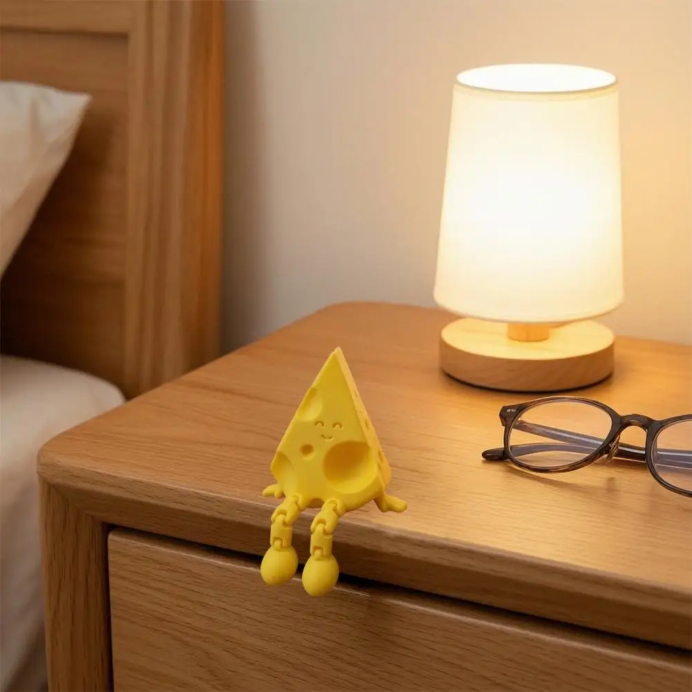 Sitting Posture Cheese Figure Cheese Figurine Novelty Cheese Sculpture with Movable Joints 3d Printed Funny Slice for Office