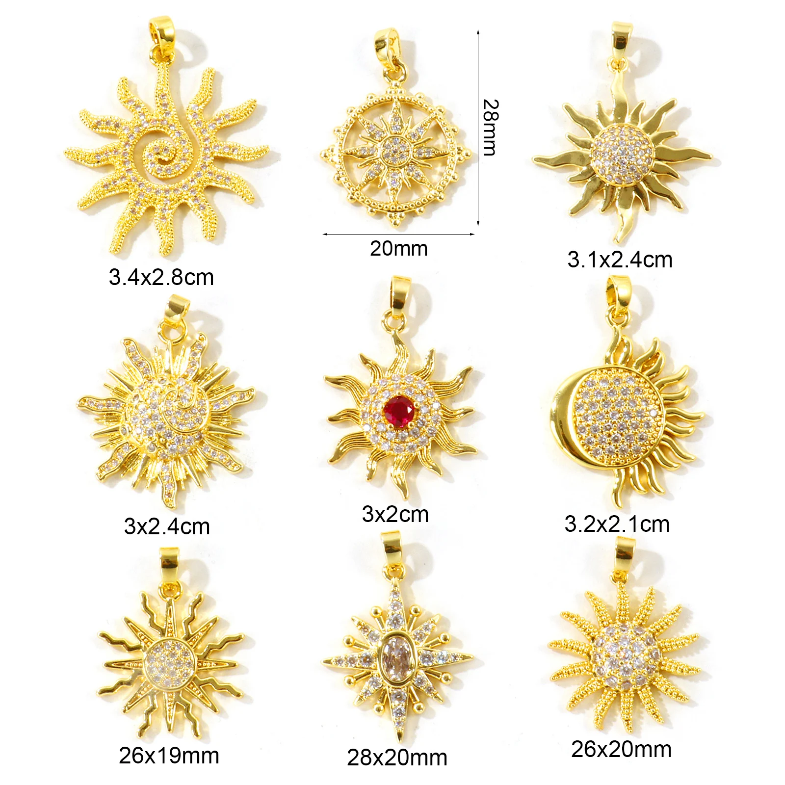2pcs Multicolor Cubic Zirconia Galaxy Charms 18K Gold Plated Sun Star Brass Pendants For Women DIY Necklace Bracelet Jewelry
