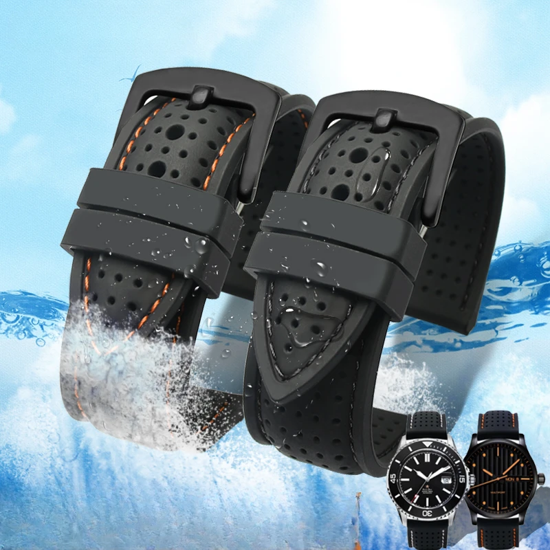 Universal Soft Silicone Rubber Folding Bucket Men's Waterproof Sweet-Proof Breathable 20 22 24mm Sports Quality Watchband