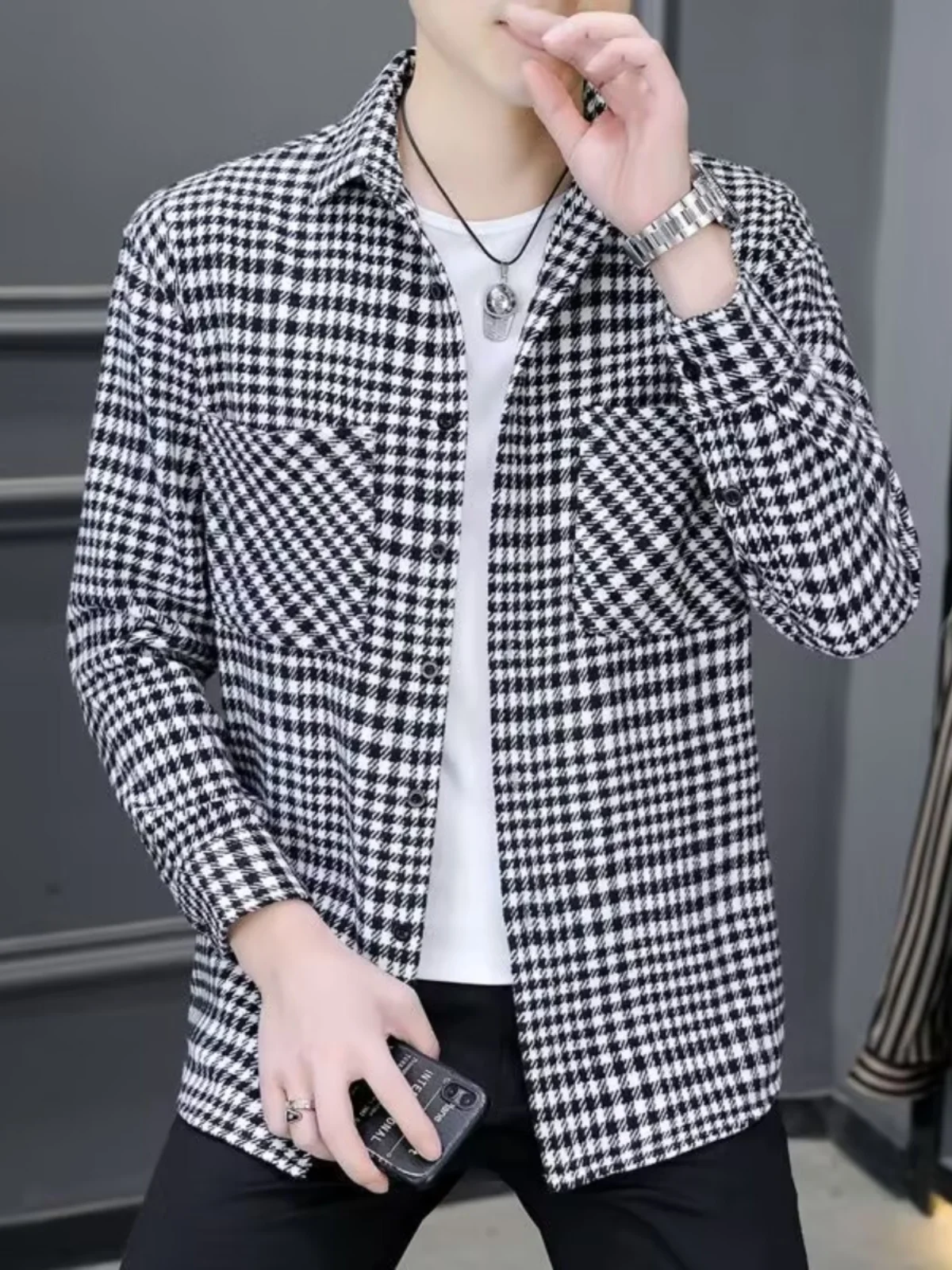 Men's Autumn Winter Thickened Brushed Plaid Long Sleeve Casual Shirt Fashion Workwear Inner Thickened Outdoor Jacket Top