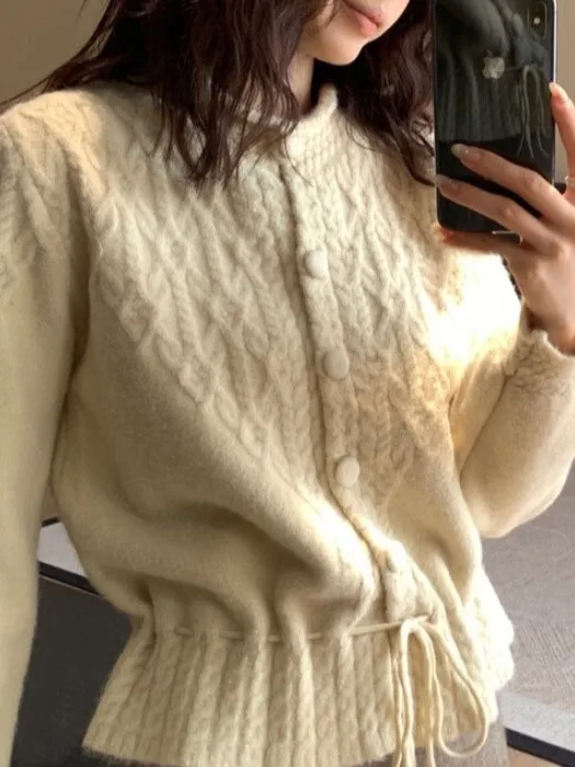 

Корейский теплый вязаный свитер, женский дизайн с застежкой на талии, новый зимний кардиган на одной пуговице, трикотаж на подкладке