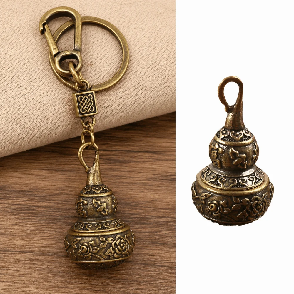 Brass Material Gourd Pendant Charm Hollow Design Detachable Structure Chinese Fortune Amulet Antique Copper Finish
