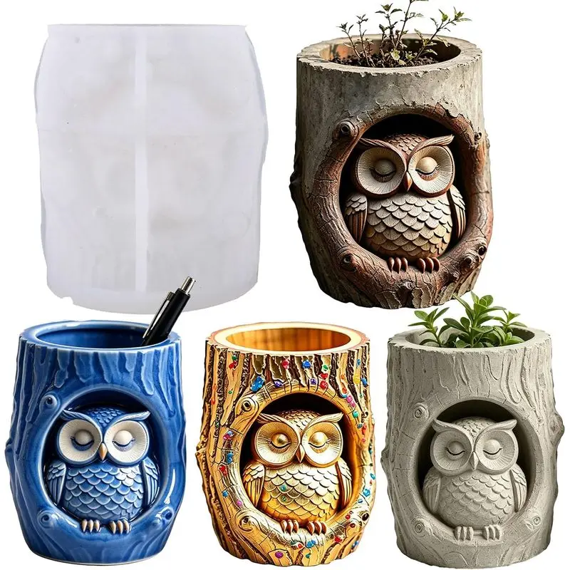 1Set of owl tree hollow resin molds，Used for epoxy resin casting candle holders，Abrasion Resistance、Easy to demold，Suitable for