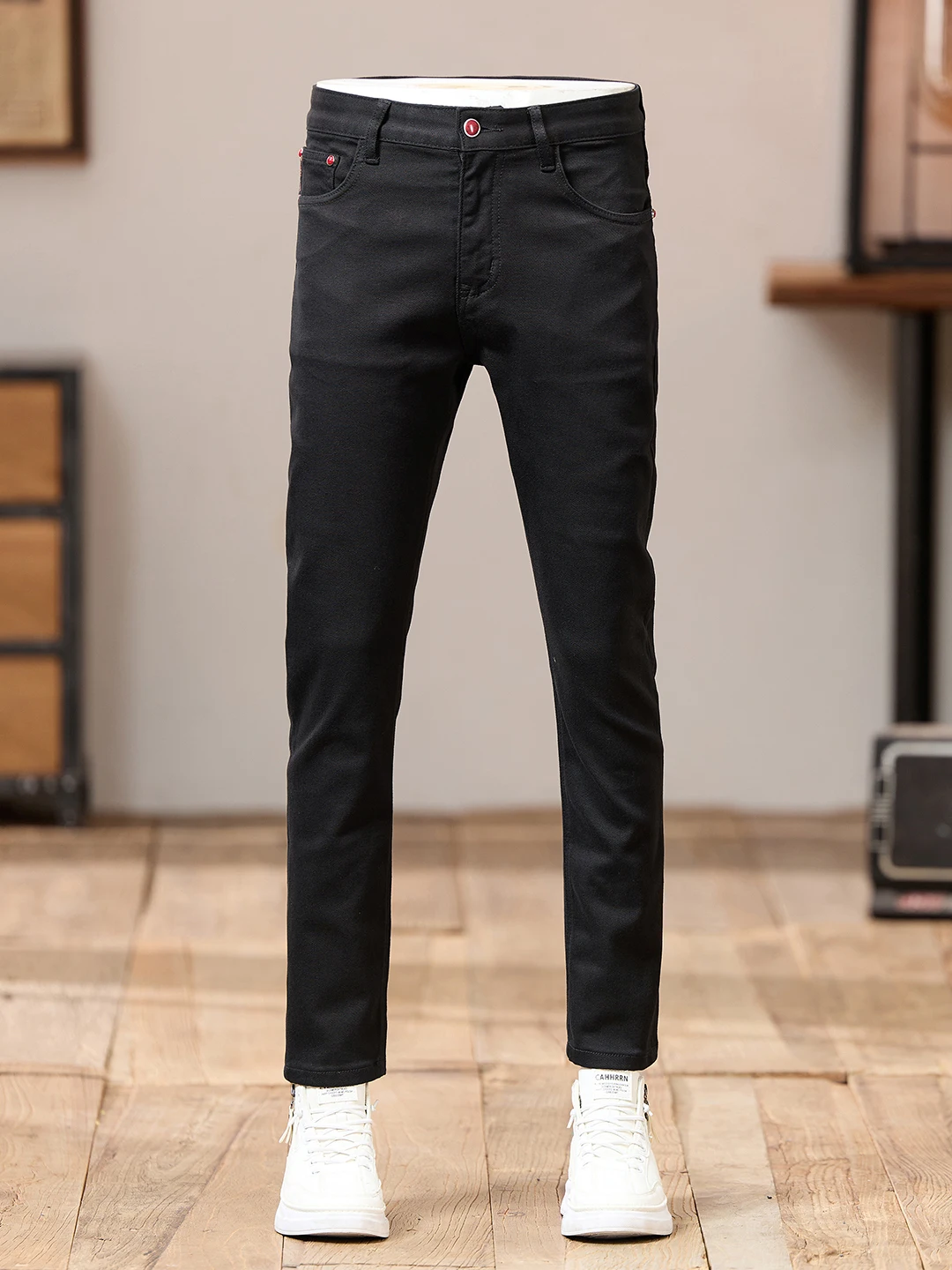 

Мужские джинсы American Style из черного денима со средней посадкой, с вышивкой, облегающие, длинные брюки, повседневные, универсальные, для весны и осени