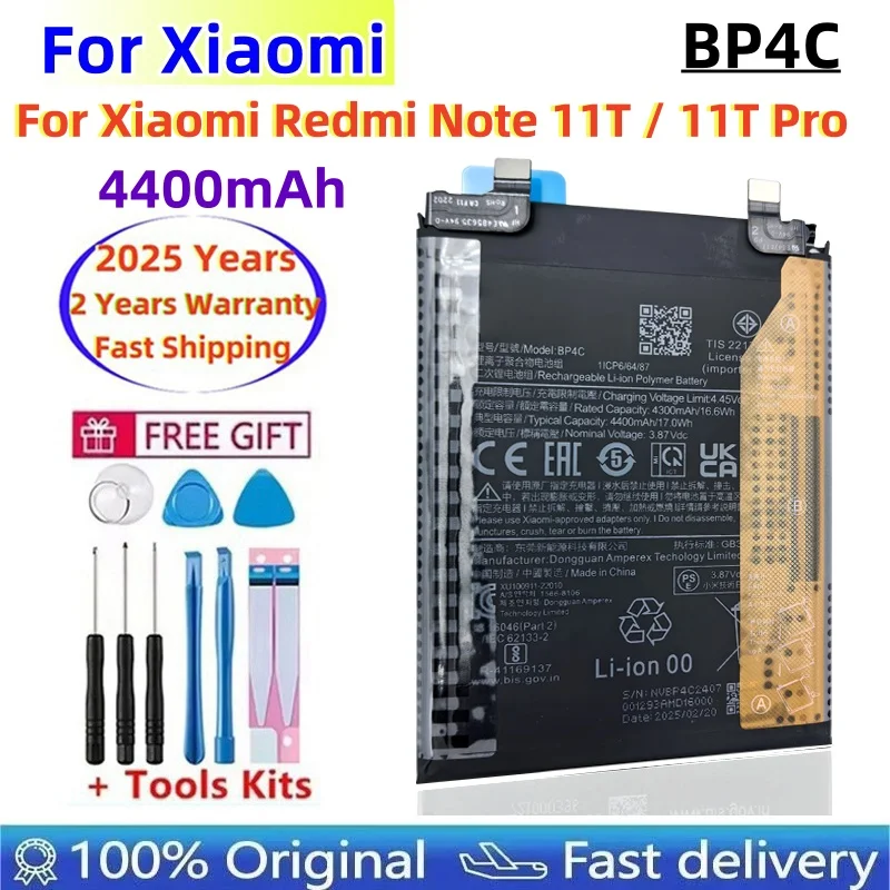 

Сменный аккумулятор большой емкости BP4C на 2025 лет, 4400 мАч для Xiaomi Redmi Note 11T/11T Pro, аккумуляторы для мобильных телефонов Bateria