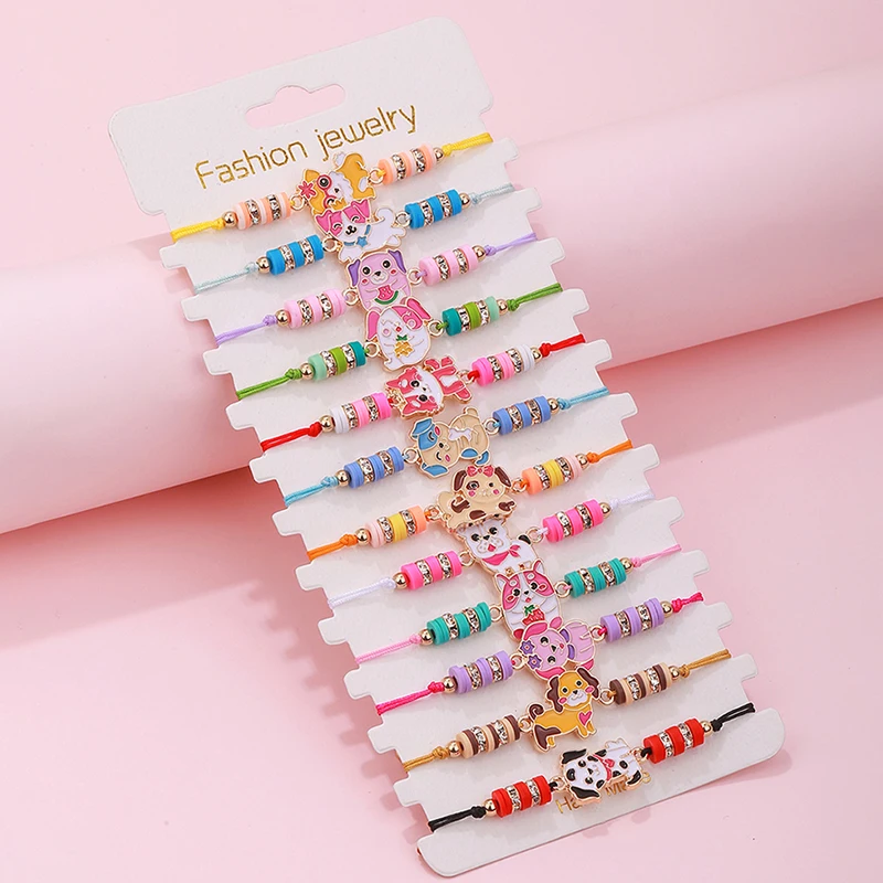 12 stks/set Leuke Kat Kleurrijke Touw Regenboog Eenhoorn Charme Armbanden Voor Vrouwen Meisjes Verjaardag Kerst Sieraden Vriendschap Gift