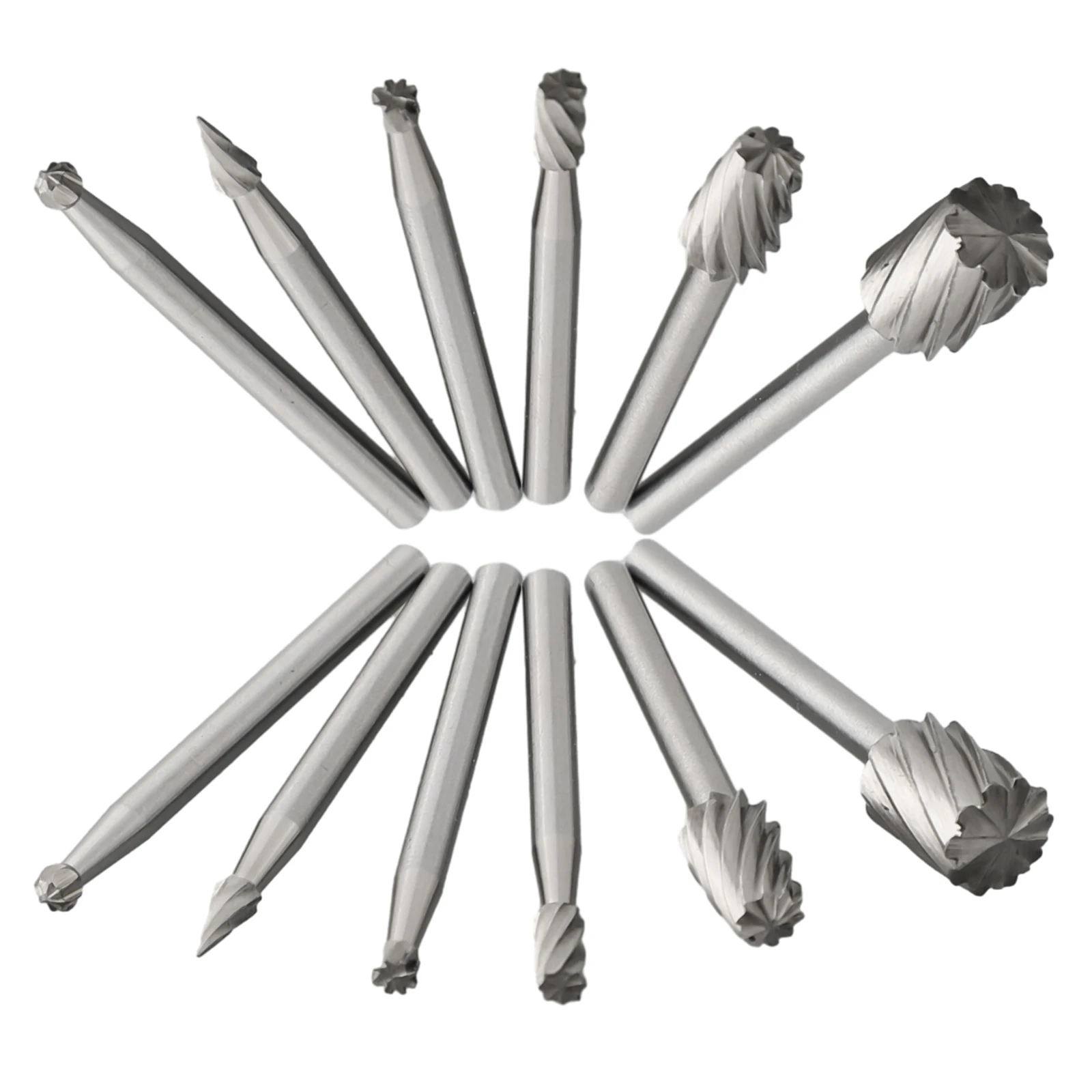 12pcs HSS Router Drill Bit Rotary Burring Head 3.17mm Shank For Wood Metal Carving Milling Trimming Electric Grinder Tool Parts image 2