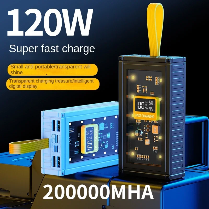

30000mAh 50000mAh 120W Fast Charging Transparent Power Bank 200000mAh Large-capacity Mobile Power Supply BCAK Mobile Phones
