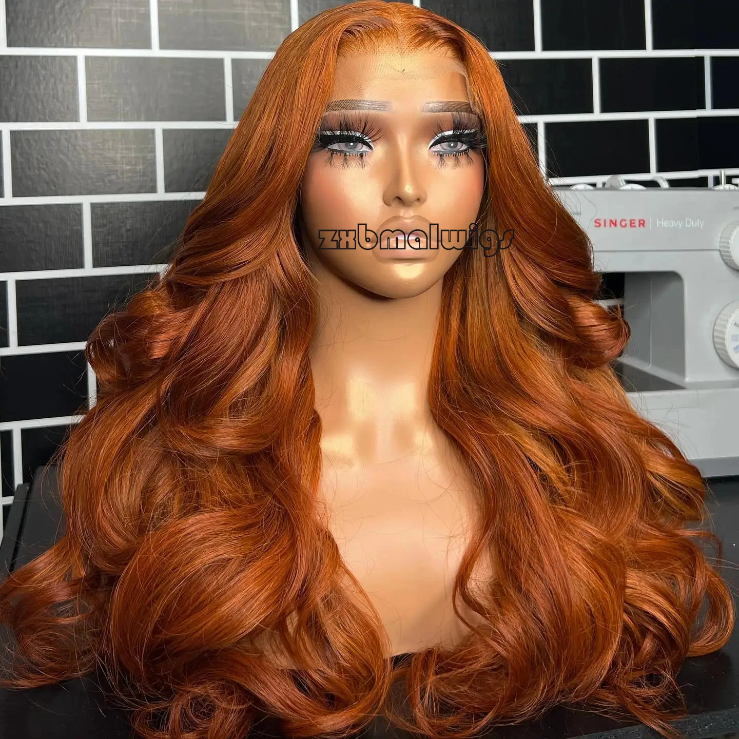 QW Glueless Loose Wave Ginger Wig Soft Synthetic Hair Lace Wigs Swiss Lace 13x4 Lace Front Wig Heat Resistant Fiber Cosplay