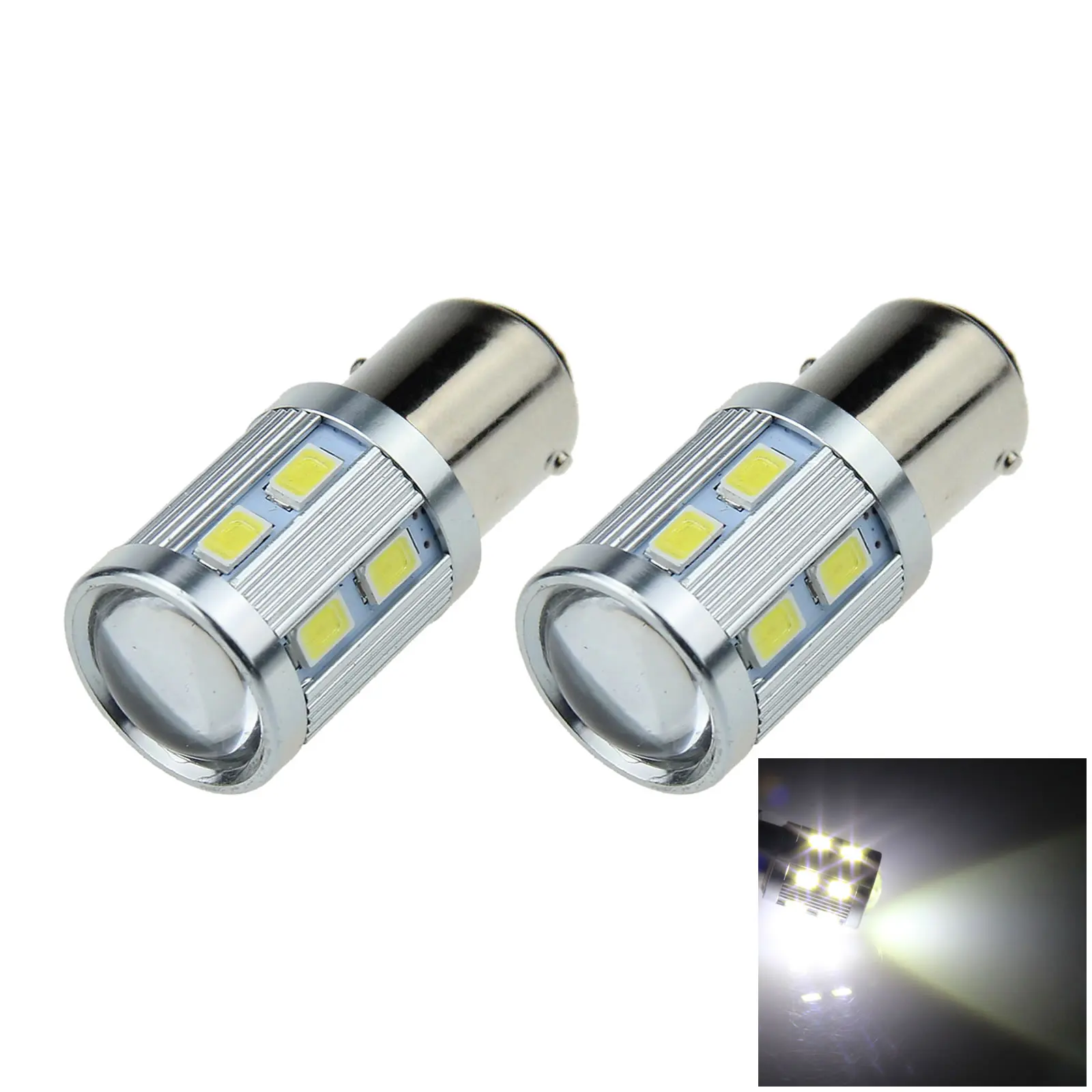 2x White RV 1157 Brake Blub Rear Lamp 13 Emitters 12 x 5630 SMD+ 1 CLED LED 1154 1158 E030-W