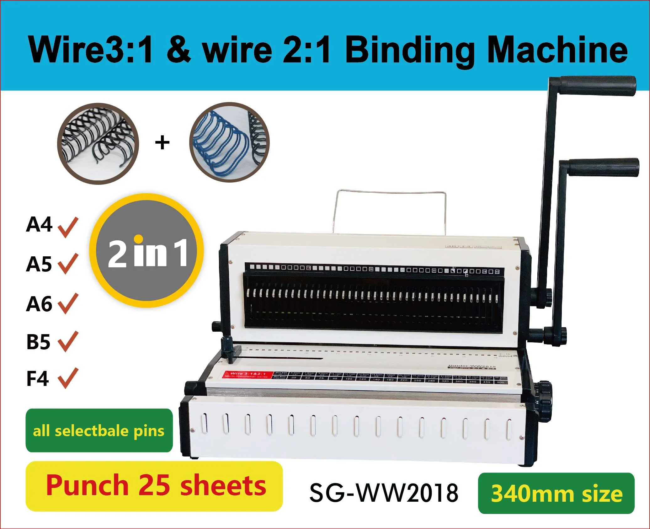 2026 SELL SG-WW2018 Hot Sale Desktop Office Wire Binder Machine 2:1 And 3:1 Calendar Wire Binding Machine F4 Size Wire Binding M