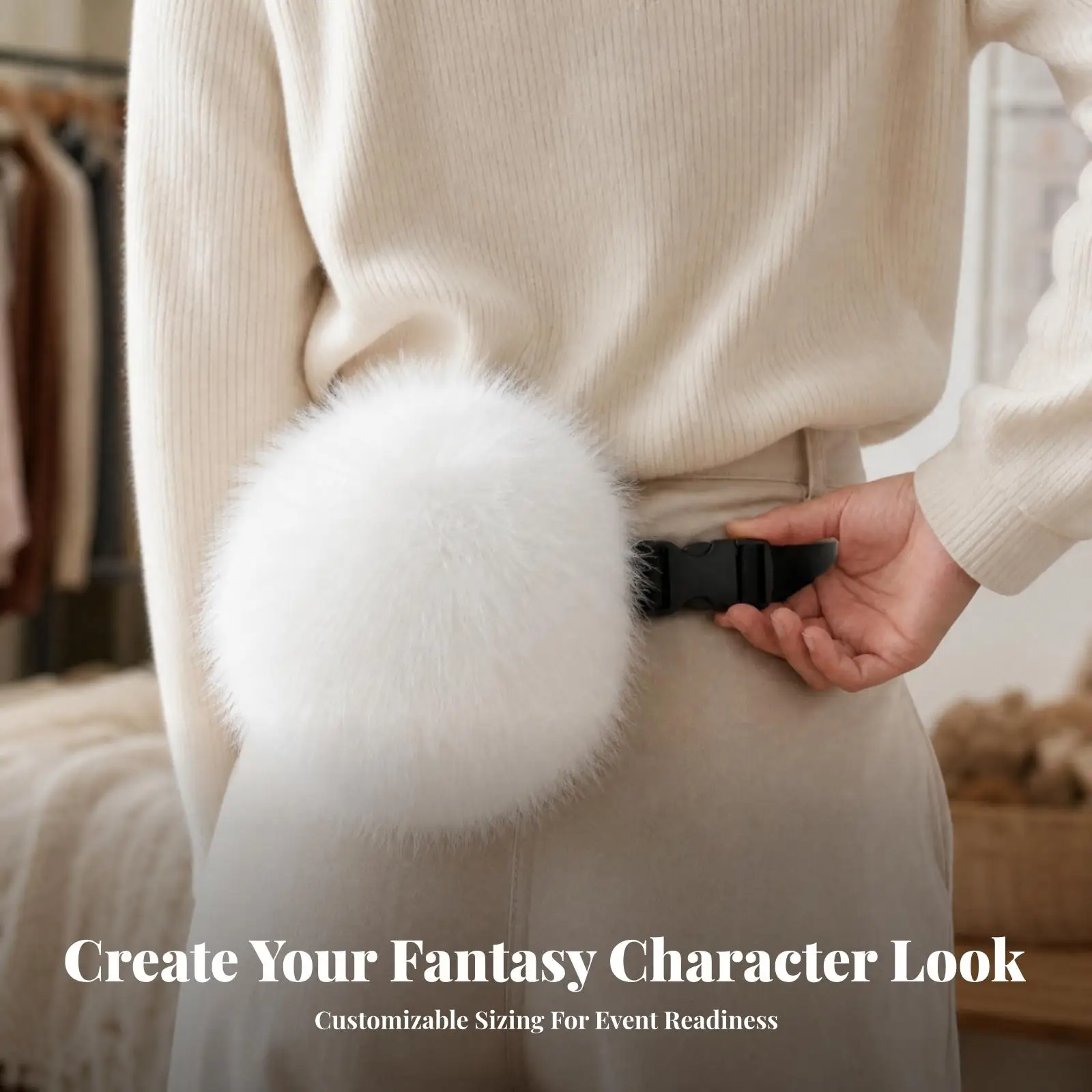 Furry Rabbit Tail Cosplay Accessory for Dress Up Costume with Secure Buckle Strap