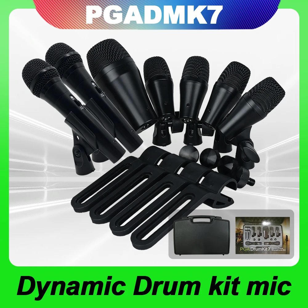 

PGA-DMK7 7-Piece Wired Dynamic Drum Microphone Kick Bass, Instrument Tom/Snare & Cymbals Mic Set With Box Use