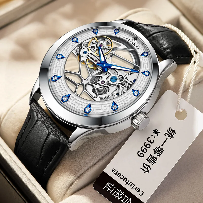 موضة جديدة الهيكل العظمي ساعة ميكانيكية العلامة التجارية الفاخرة الرجال Steampunk شفافة الجوف ساعة أوتوماتيكية الرجال Relogio Masculino