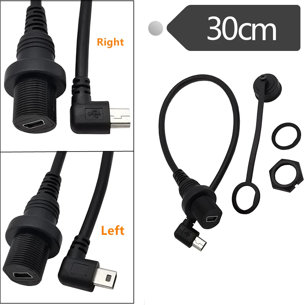 90° Angle Mini USB Panel Flush Extension Mount Cable , Dash Mount, Flush Mount, Panel Mount Cable, for Car, Boat, Motorcycle