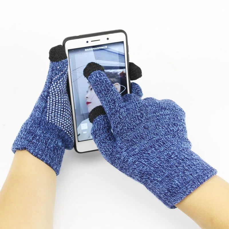 Winter Men Women Touch The Screen Non-slip Particle Finger Knitted Gloves Driving Wear-resistant Labor Insurance Brushed Warm