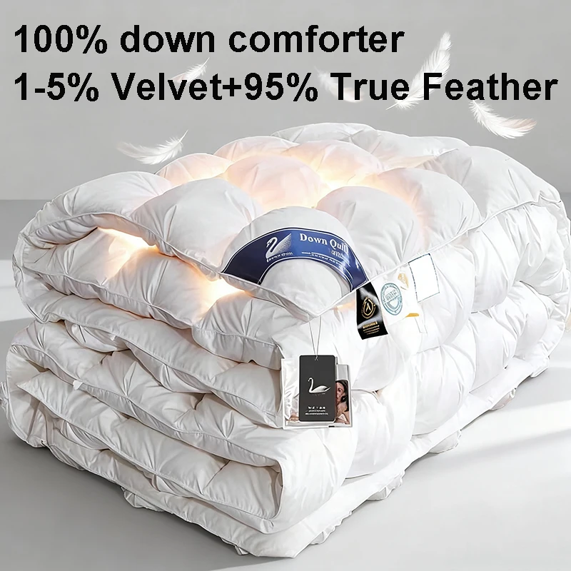 100% الأبيض أوزة أسفل لحاف الألحفة المخملية المعزي لينة ربيع الخريف سميكة الدافئة الشتاء لحاف فندق المنزل 1.5*2/1.8*2.2/2*2.3 متر