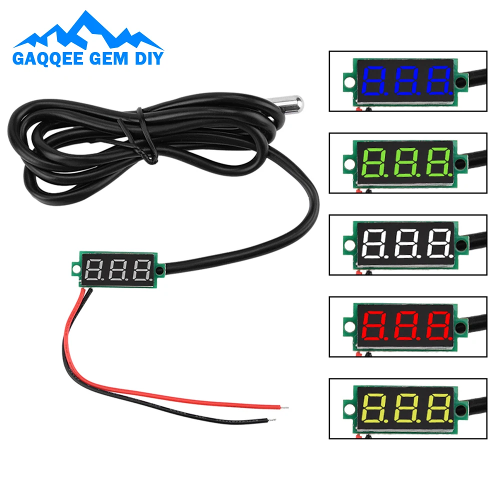 DC 4~28V -50℃~125℃ Temperature Sensor 1M Cable High Precision DS18B20 Waterproof Metal Temperature Probe LED Display