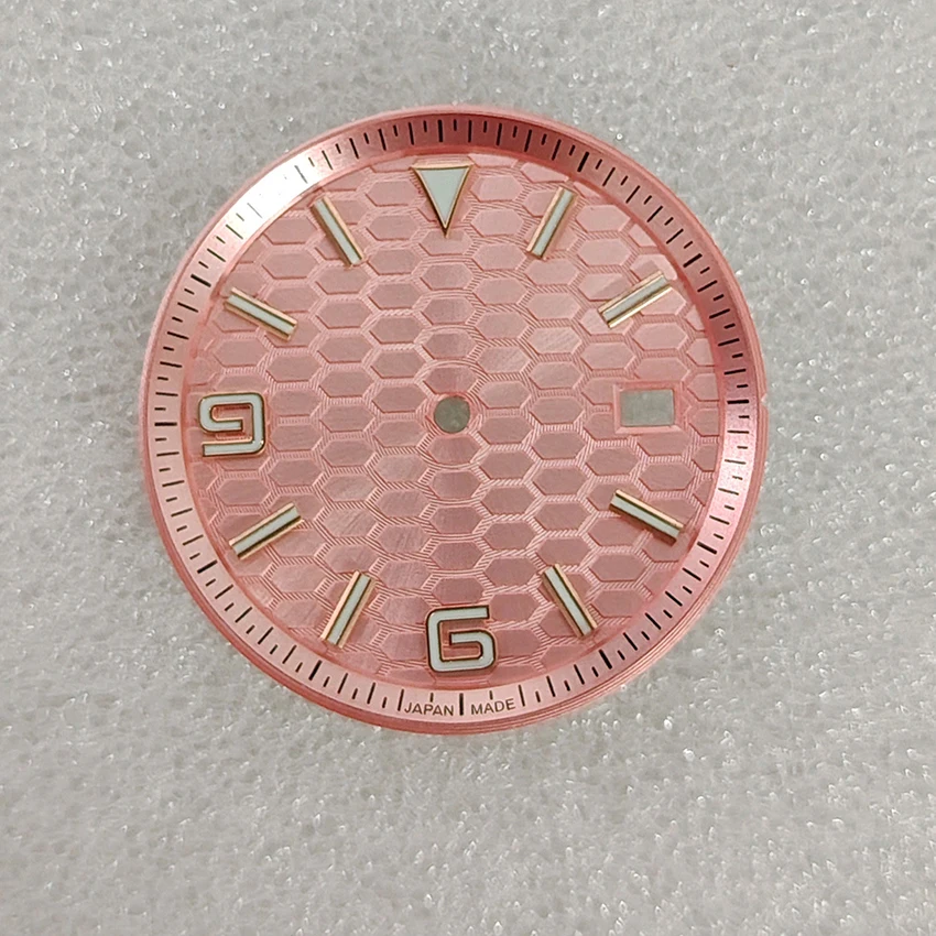30mm Single Calendar Watch Dial with Green Luminous for NH35 NH36 4R 7S Movement Rose Index Replacement Dial Watch Face