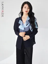 LANMREM Printing Pleated Coat For Women Lapel Long Sleeves Casual Open Stitch Tops Versatile 2024 Female New Clothing 2Z1386