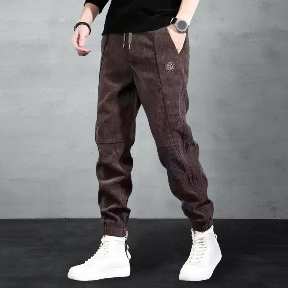 

Men Fleece Pants Men's Plush Drawstring Sweatpants with Elastic Waist Ankle-banded Streetwear Soft Warm Casual for Sports