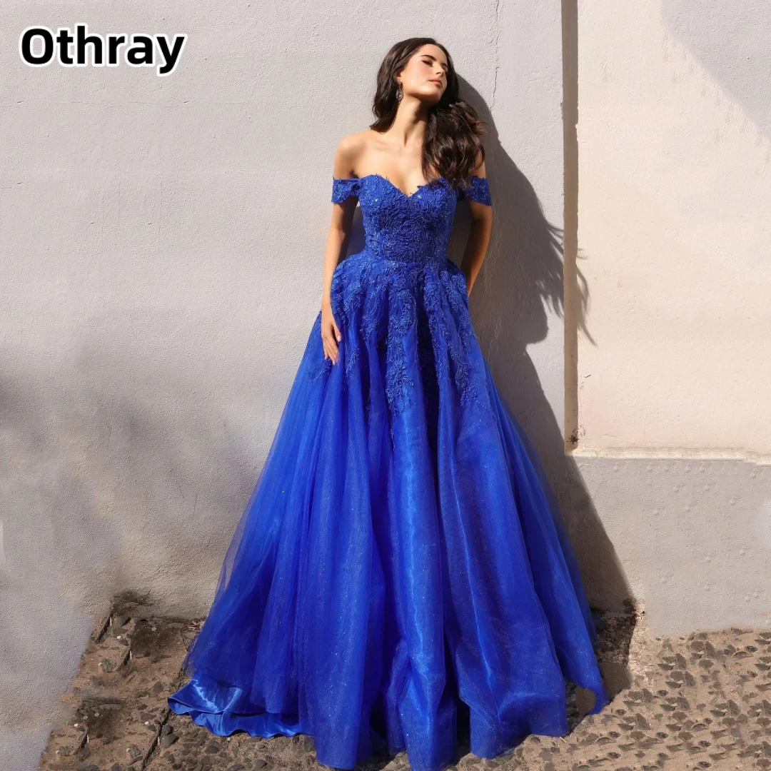 

Othray Long Prom Dresses Glitter Tulle Off The Shoulder Lace Evening Dresses Formal Occasions Party Dress Robes De Soirée