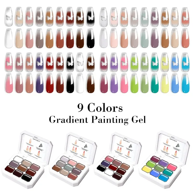 

New Gradient Nail Polish Gel – Monet Garden Macaron Colors in 9-Grid Design, Practical No-Wipe Formula for Effortless Manicure