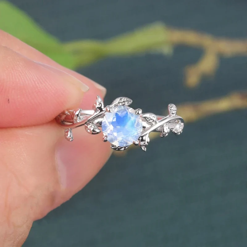 

Винтажное обручальное кольцо с лунным камнем, стерлинговое серебро 925 пробы, регулируемое кольцо, вдохновленное природой, кольца в стиле ар-деко, обещанный подарок для женщин