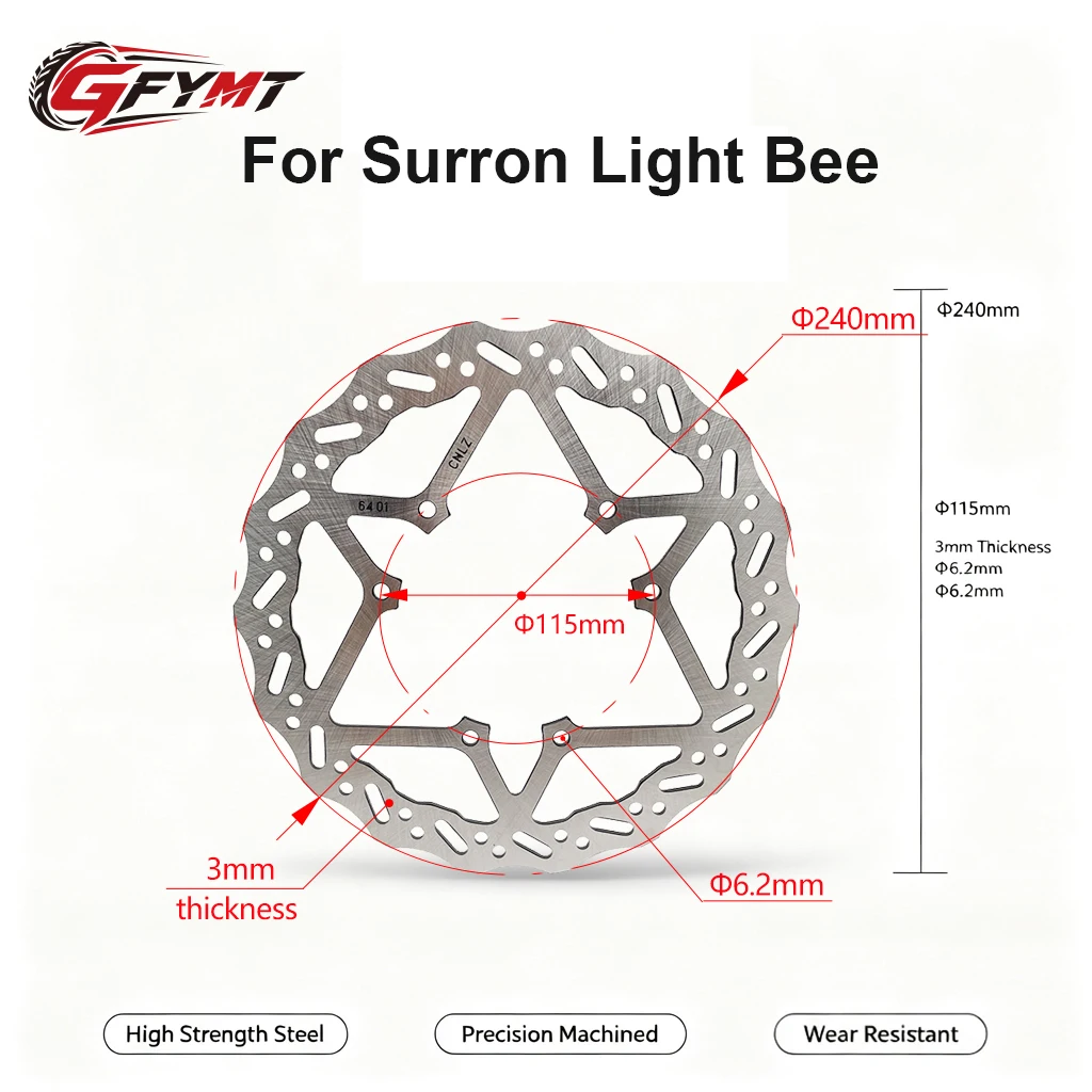 For Surron Ultra Bee Motorcycle Accessories Steel Brake Disc Brake Disc Front Rear Universal Wear‑Resistant Brake Rotor System