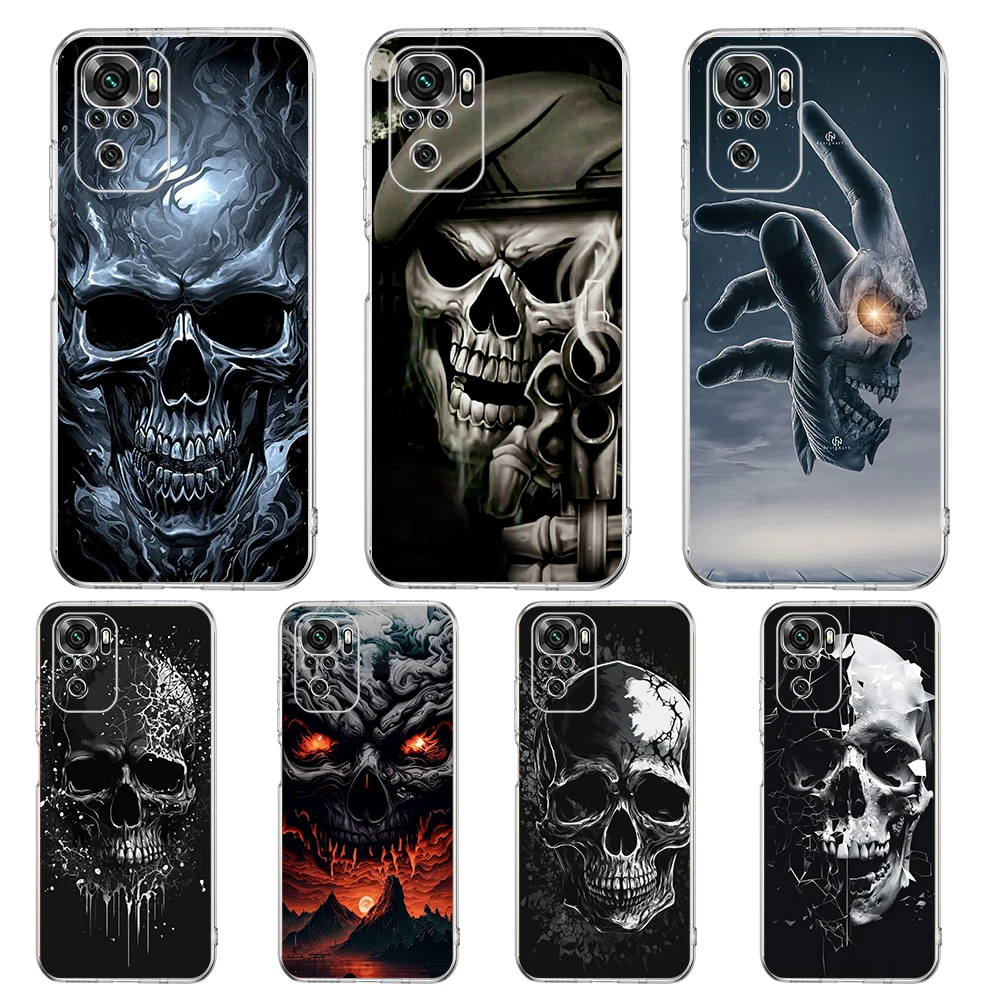 Transparent Phone Case for Redmi 13C 12C 10C Note 13 12 11 11T K40 Gaming Plus Pro 4G 5G Soft TPU Cover Shell Terror Black Skull
