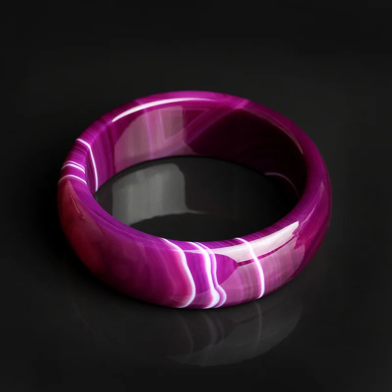 Natural Purple Chalcedony Hand-carved Wide Bracelet Fashion Boutique Jewelry Women Purple Agate Beauty Bracelet