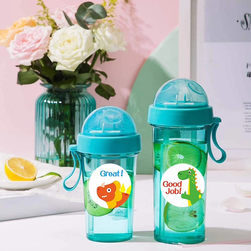 Stiker Hadiah Anak-anak Hewan Dinosaurus Bulat Label Mainan Lucu Dekorasi Kado Stiker Persediaan Alat Tulis Label Segel 500 Buah