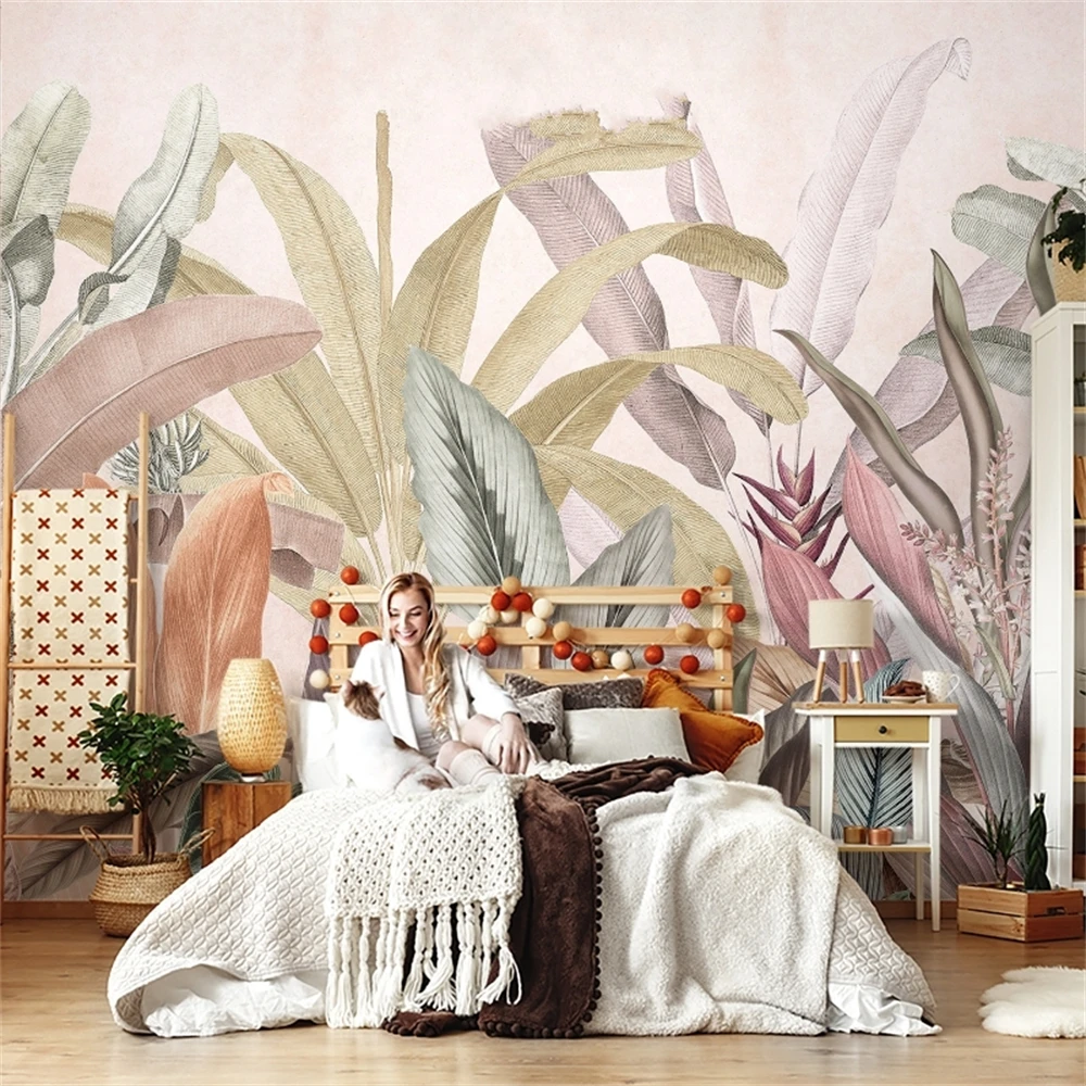 

Пользовательские papel de parede 3d Золотая линия банановый лист обои гостиная домашний декор фреска papel пальмовый лист фреска украшение дома