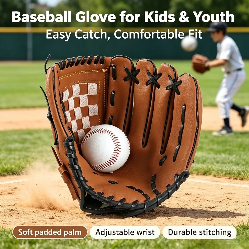 Outdoor Sport Baseball Glove Softball Practice Equipment Size 9.5/10.5/11.5/12.5 Left Hand for Kids/Adults Man Woman Training