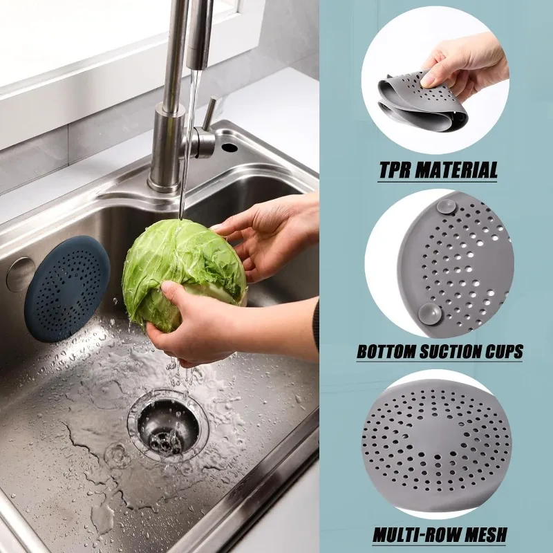 Shower Drain Hair Catcher Drain Cover Bathroom Tub with Suction Cup 5.9 Inches Silicone Sink Strainer Suit for Bathtub,