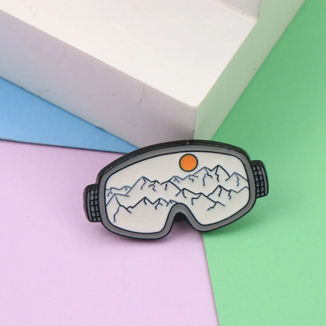 Snow Ski Goggles Enamel Brooch Mountain Sunset Scenery Metal Lapel Pin Bag Hat Winter Outdoor Sport Decor Badge Accessory