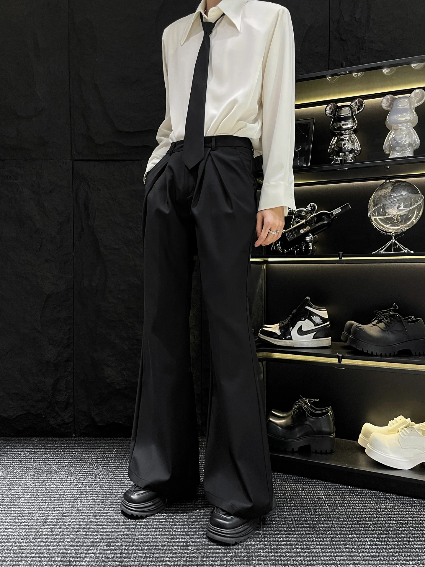 

New Design Sensation Pleated Bla Micro Flared Straight Leg Wide Leg Men's Casual Long Pants Loose Fit Youth Trend Autumn Co...