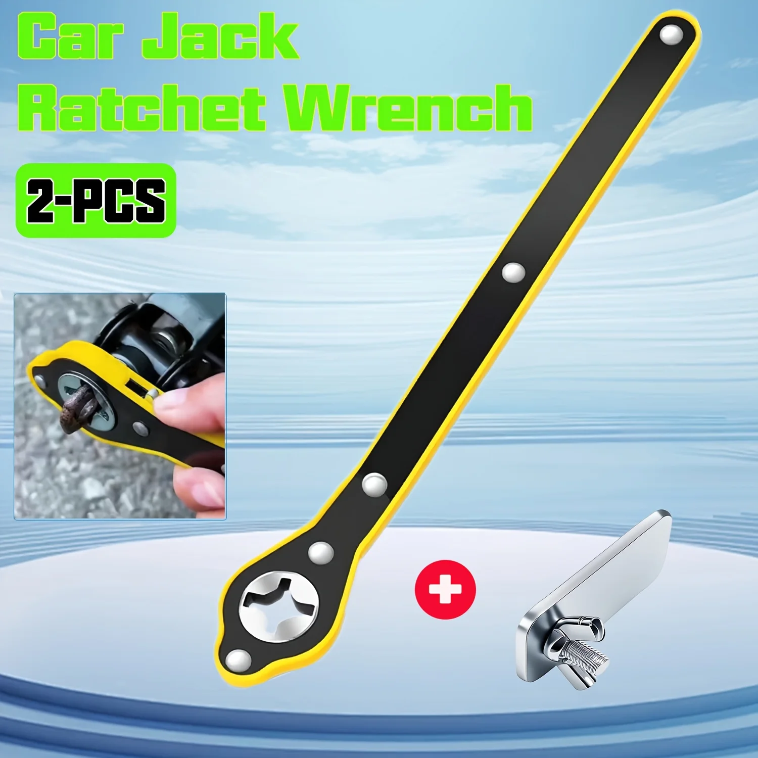 Set of 2 Car Jack Ratchet Wrenches, Extended,Sturdy Metal Crane Wrench Featuring a 360° Knob,Easy to Put Together And Take Apart
