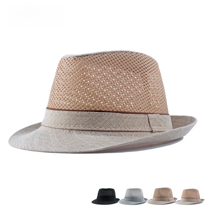 

2024 New Men's Summer Mesh Jazz Sun Hat with Sun Protection and Breathable Brim Polyester Beach Travel