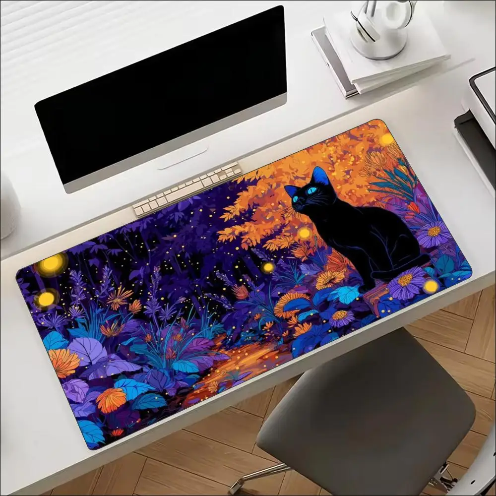 Cute Ghosts Reading Books Library Full Moon Bats Large Gaming Mouse Mat Non Slip Rubber Base XXL Desk Pad for Book Lover