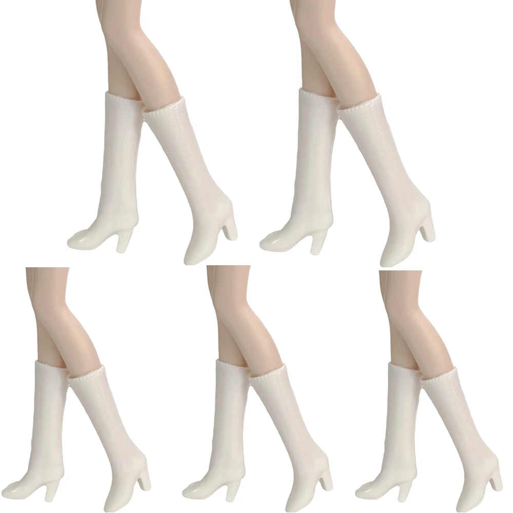 5 Pairs/Lot White Shoes  High Quality  Long Boots High Heels Sandals Modern Party  Shoes for Barbie Doll Accessories DIY Toy