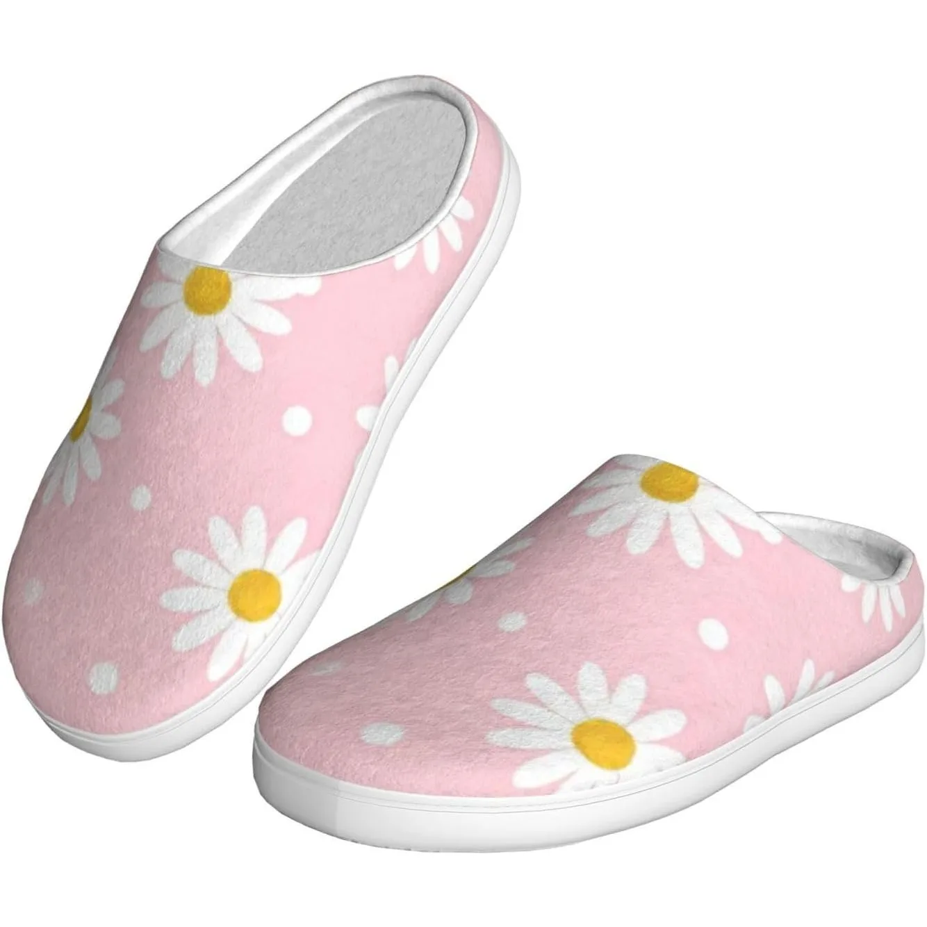 

White Daisies Women’s Cozy Slippers Soft Cotton Indoor & Outdoor House Slippers With Anti-Slip Sole