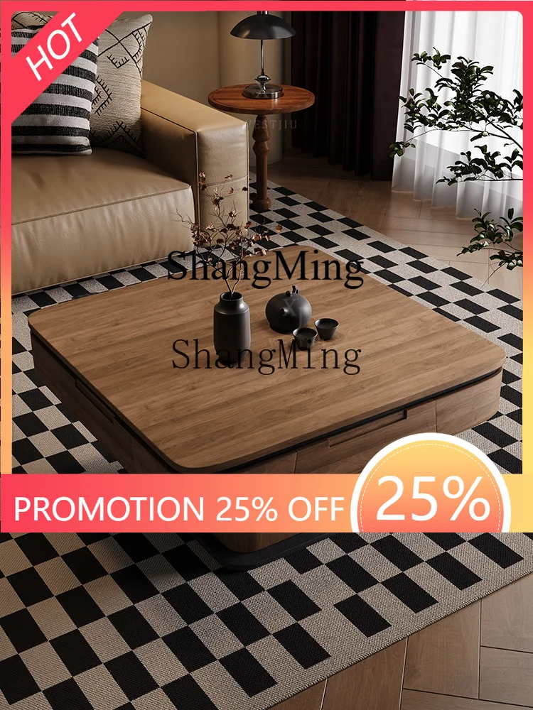 

FG good-looking solid wood lifting coffee table mahjong table integrated antique walnut home living room