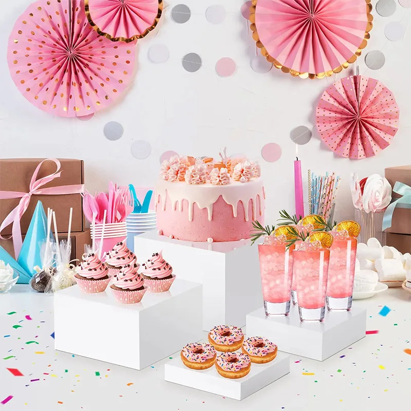 4pcs Acrylic Buffet Riser Food Display Stands Stackable Table Dessert Cake Party Buffet Display Decorating Box 4 Different Sizes