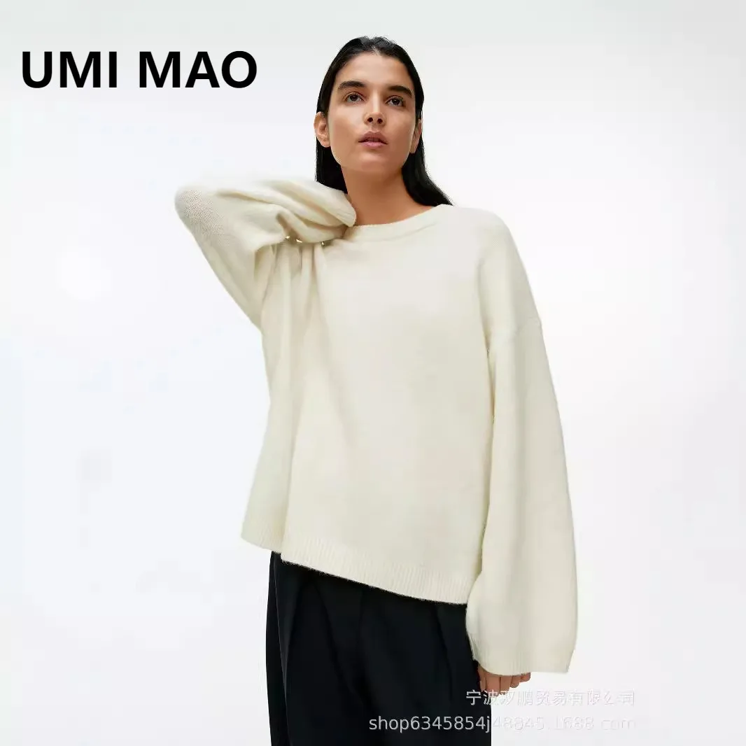 

UMI MAO Топ Осень Зима Американский Стиль Ленивый Мягкий Серый Пуловер Свитер Женский Свободный Утолщенный Кашемировый Круглый Вырез Вязаный Femme